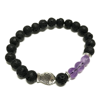 Bracelet en pierre de lave - Améthyste