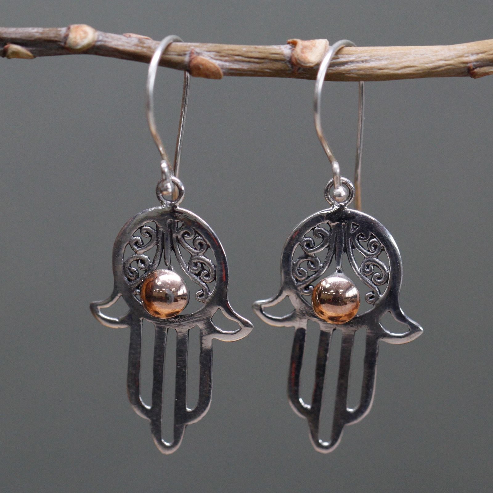 Boucles d'Oreilles Main de Fatma - Argent 925 & Or 18k – photo 2