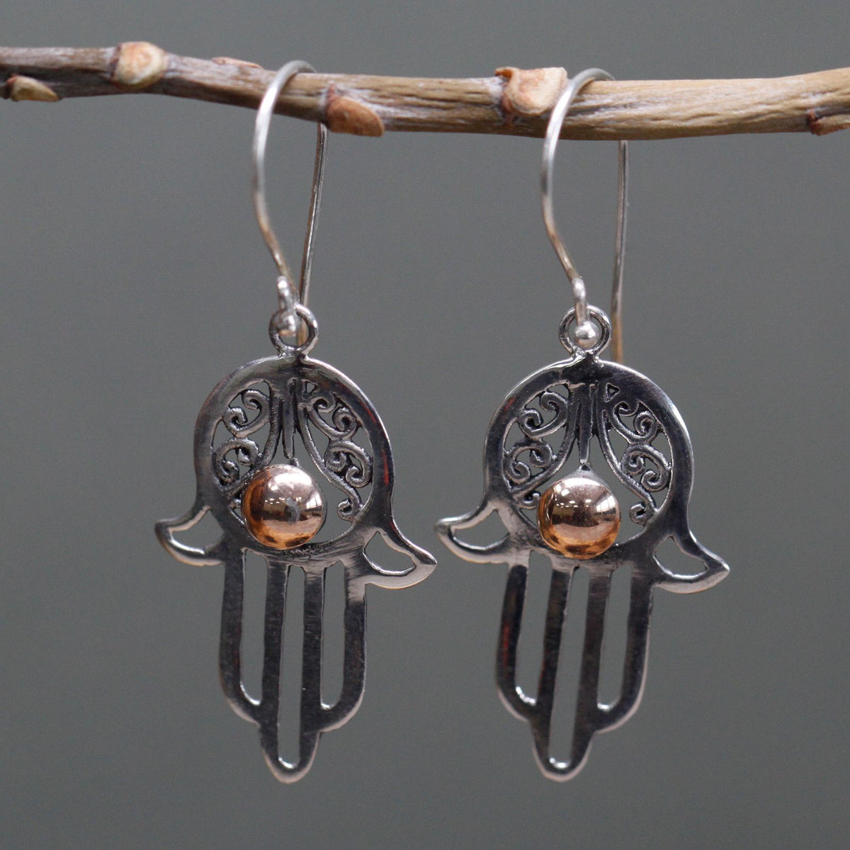 Boucles d'Oreilles Main de Fatma - Argent 925 & Or 18k – photo 2