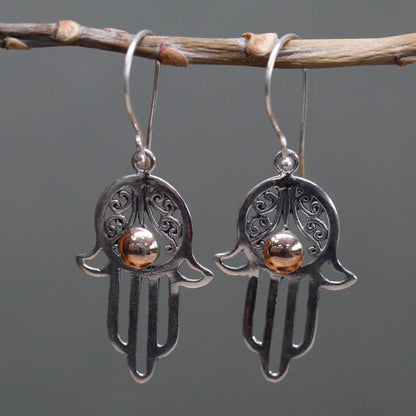 Boucles d'Oreilles Main de Fatma - Argent 925 & Or 18k – photo 2
