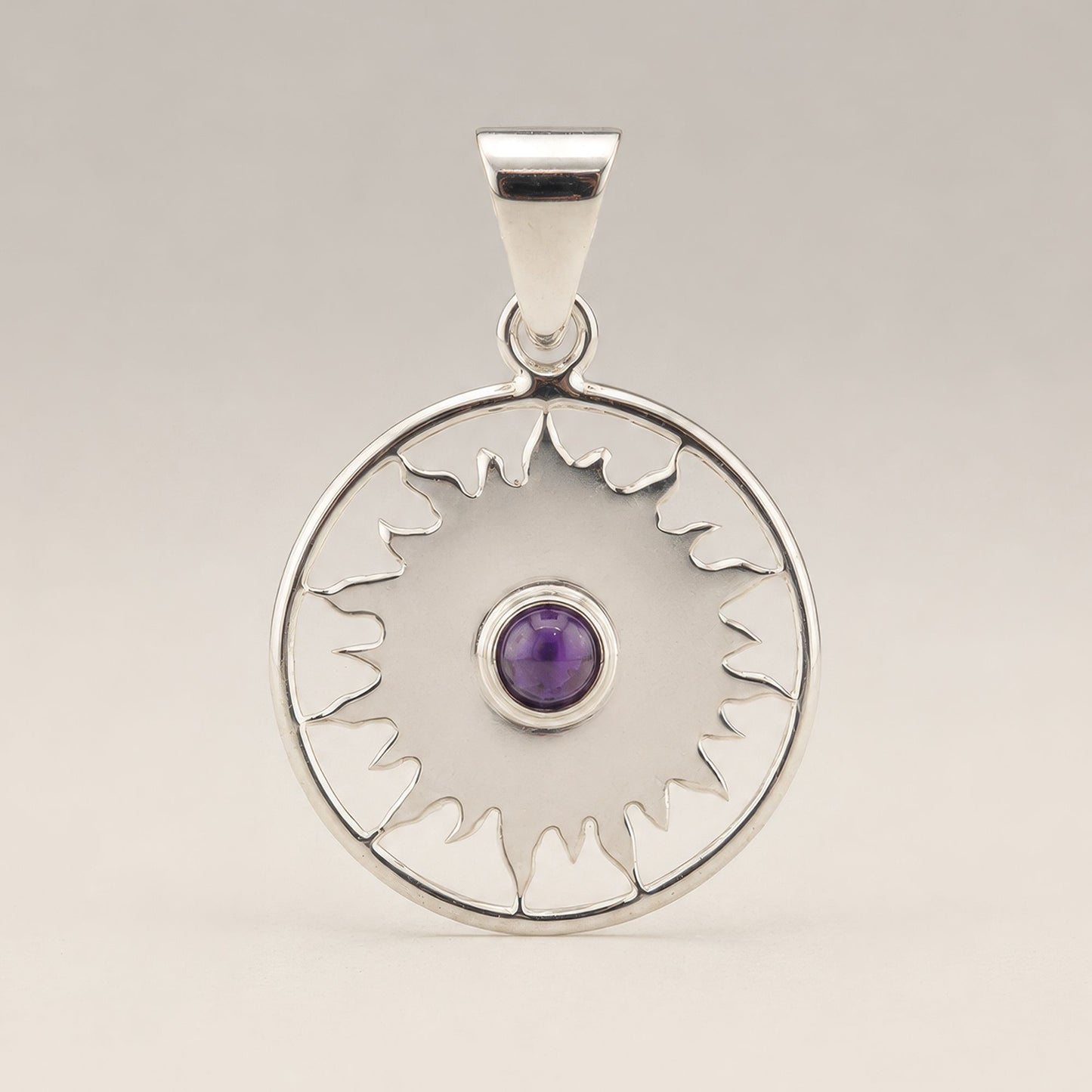 Pendentif Soleil Sacré - Argenté & Pierre Violette
