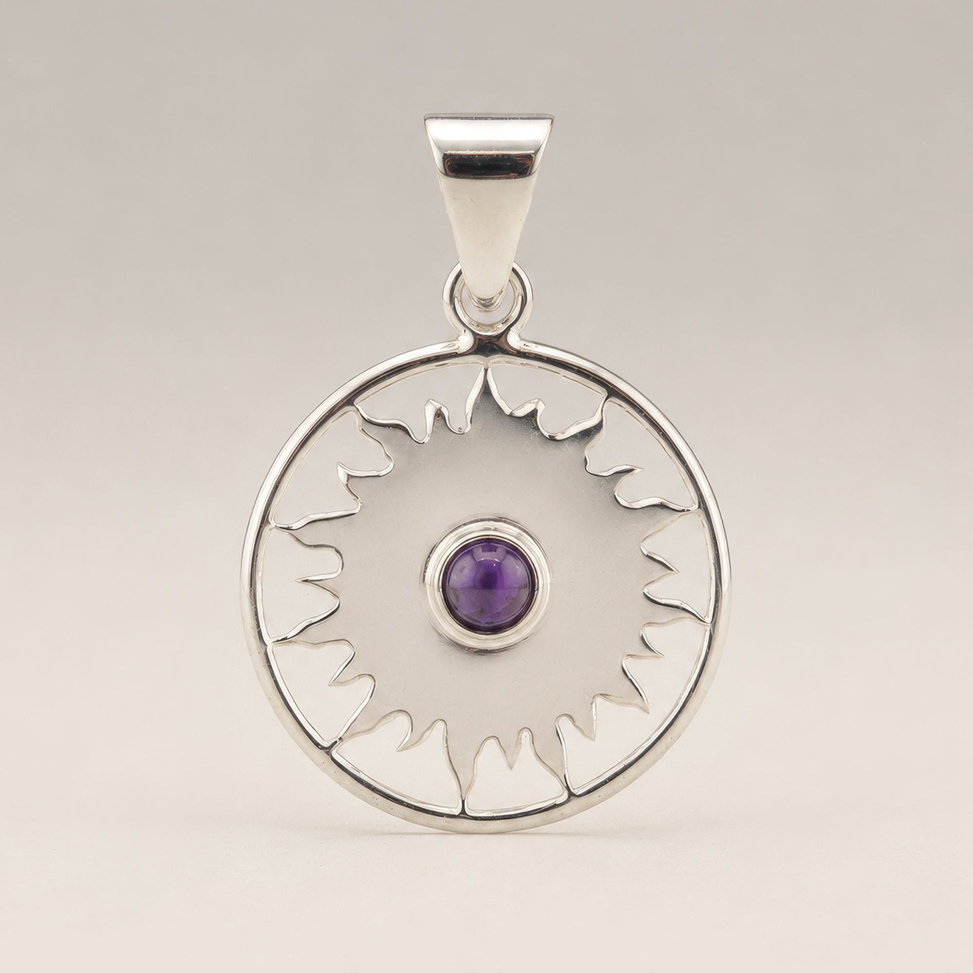 Pendentif Soleil Sacré - Argenté & Pierre Violette