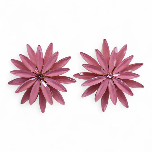 Boucles d'Oreilles Fleurs Verre Rose - Vintage Élégant