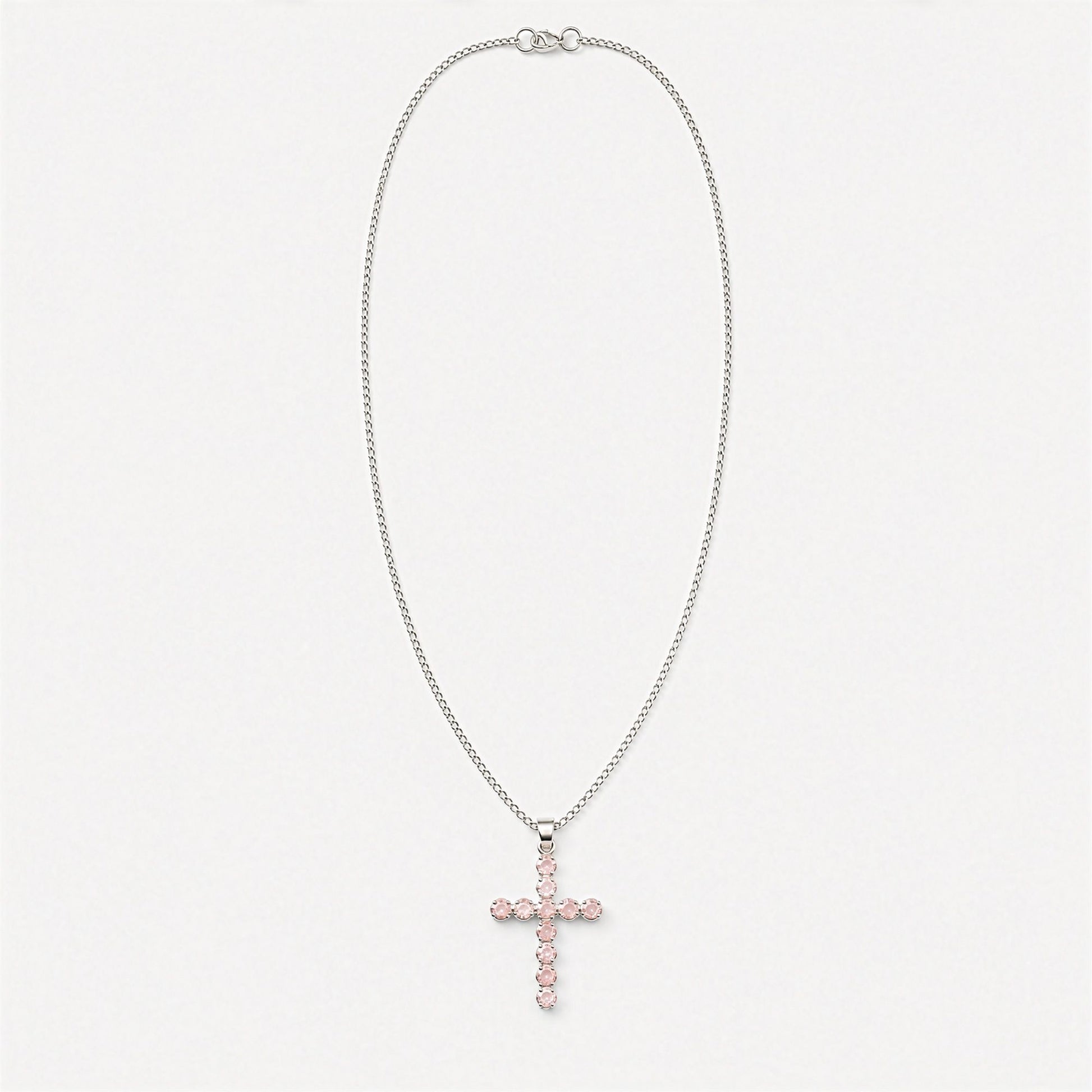 Pendentif Croix Argentée - Pierres Roses