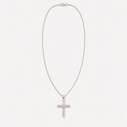 Pendentif Croix Argentée - Pierres Roses