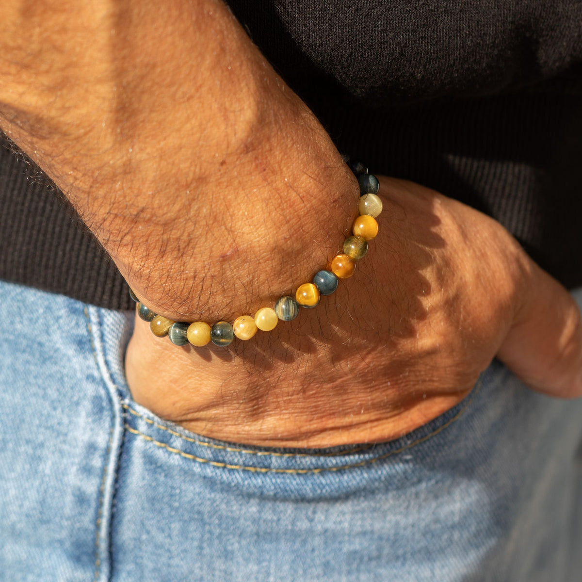 Bracelet Œil de Tigre Mélangé — Perles de 6 mm — 17 cm - photo 4