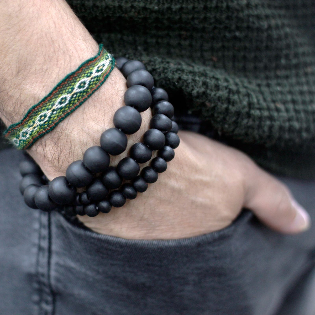 Parure 3 Bracelets Perles de Bois Noir - Zen & Unisexe – photo 3