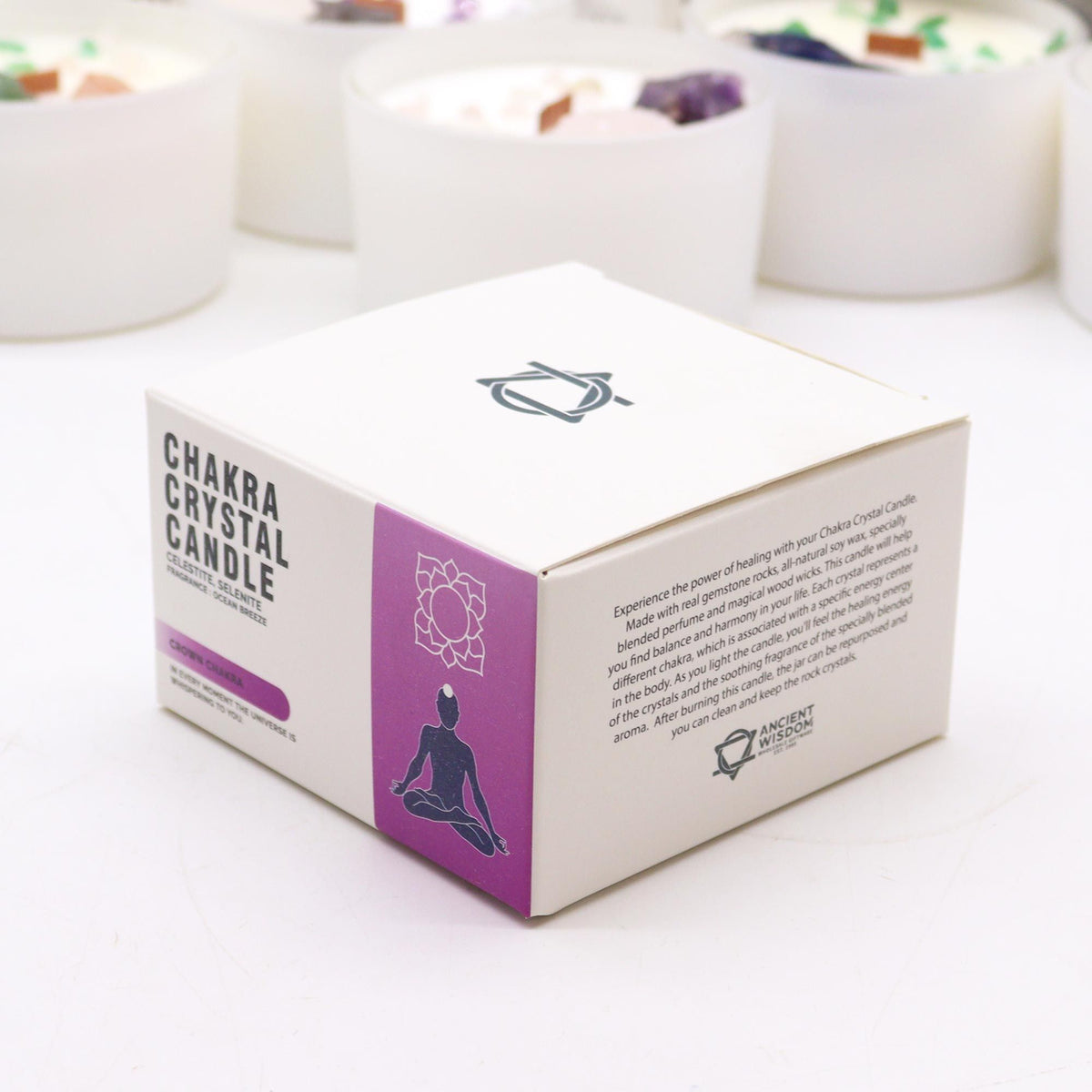 Bougie Chakra Couronne — Célestine & Sélénite — Brise Océane - photo 4