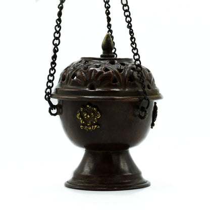 Brûleur d'Encens Tibétain Cuivre - Suspendu Artisanal