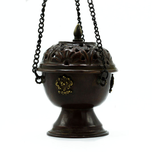 Brûleur d'Encens Tibétain Cuivre - Suspendu Artisanal