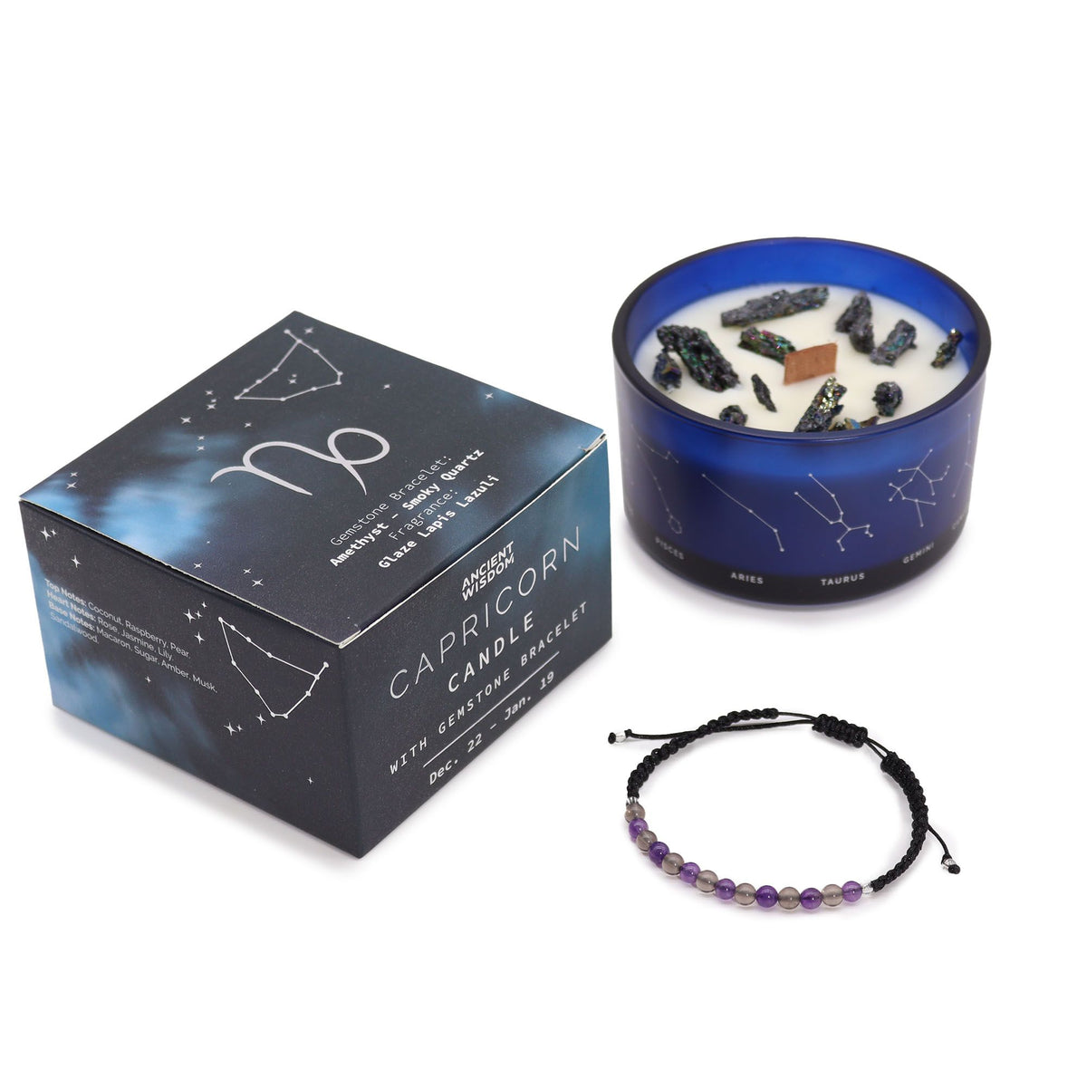 Bougie Zodiaque Capricorne — Bracelet Améthyste & Quartz Fumé - photo 4
