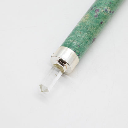 Baguette Fuchsite rubis et Quartz rose à sphère - 23 cm