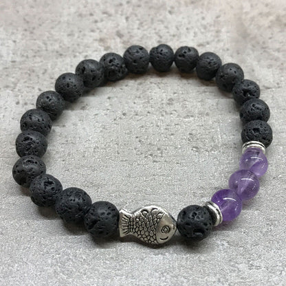 Bracelet en pierre de lave - Améthyste - photo 2