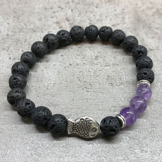 Bracelet en pierre de lave - Améthyste - photo 2