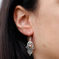 Boucles d'Oreilles Main de Fatma - Argent 925 & Or 18k