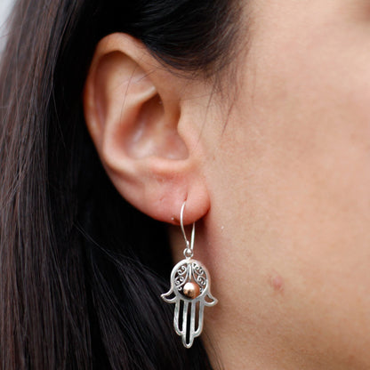 Boucles d'Oreilles Main de Fatma - Argent 925 & Or 18k