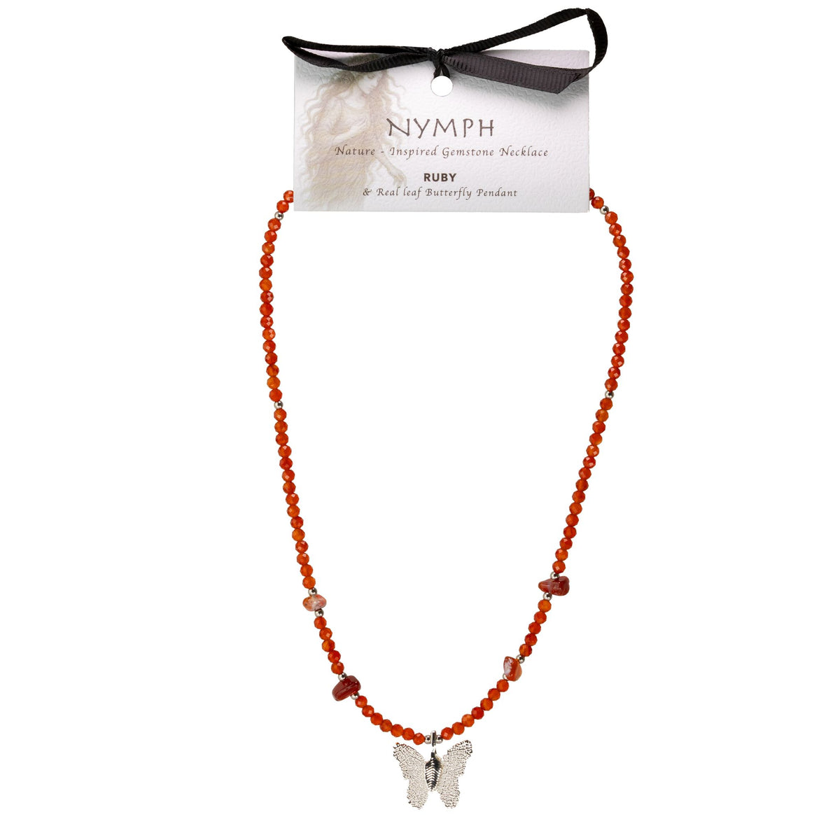 Collier Cornaline — Pendentif Papillon en Feuille Naturelle Argentée - photo 3