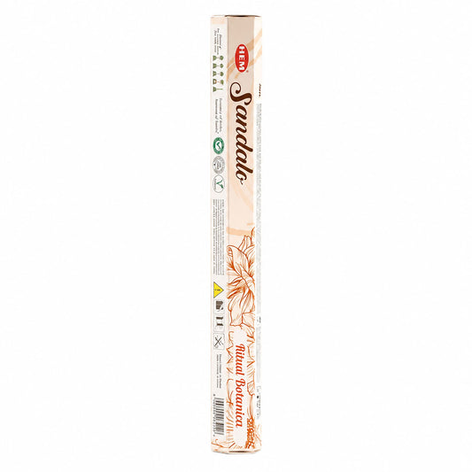 Boîte hexagonale d'encens HEM Santal, packaging crème à motif floral orangé
