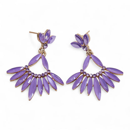Boucles d'Oreilles Longues Verre Lavande - Élégance Vintage