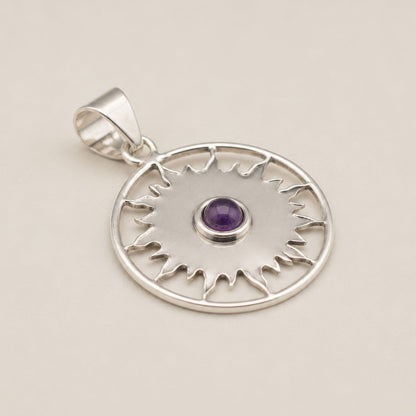 Pendentif Soleil Sacré - Argenté & Pierre Violette
