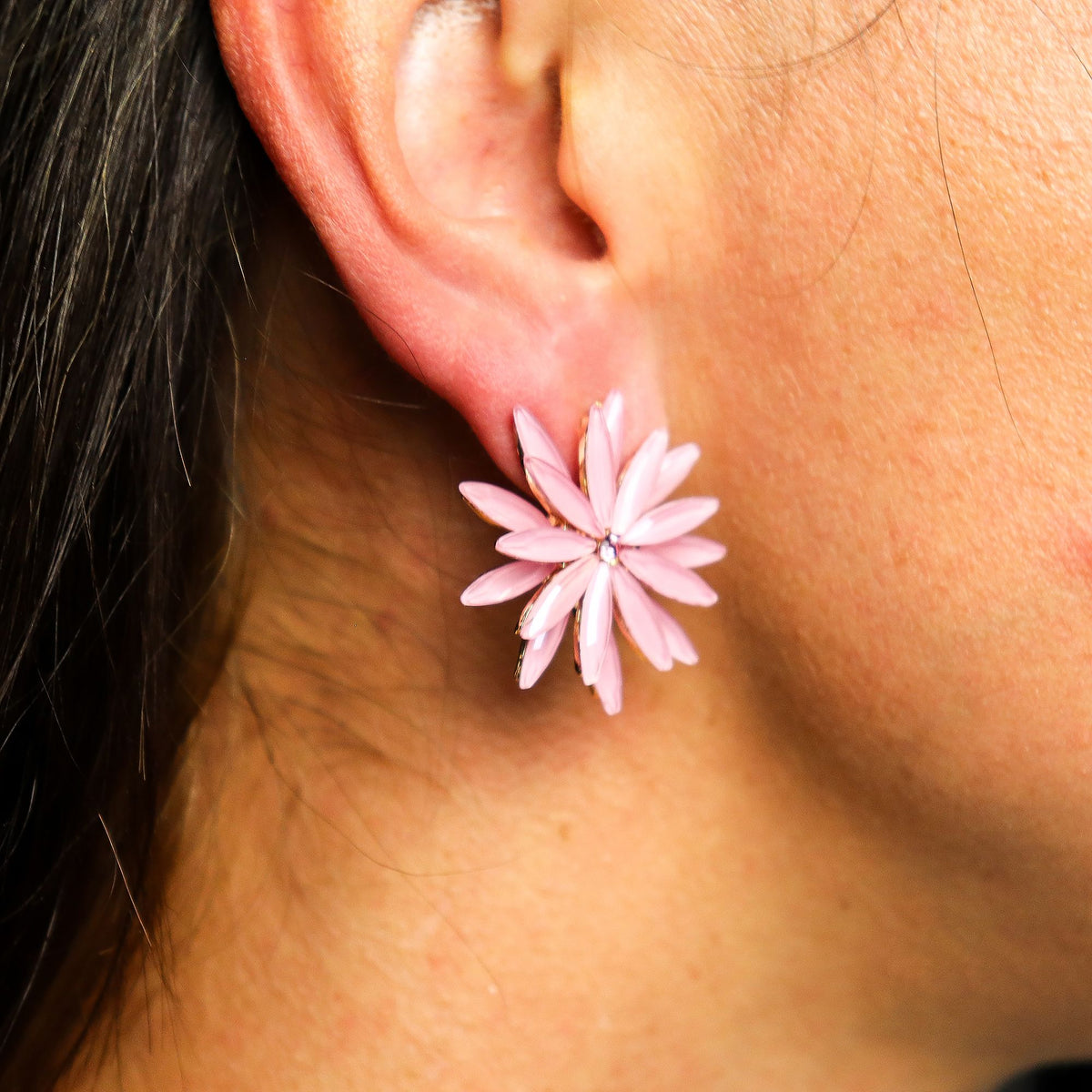 Boucles d'Oreilles Fleurs Verre Rose - Vintage Élégant – photo 2