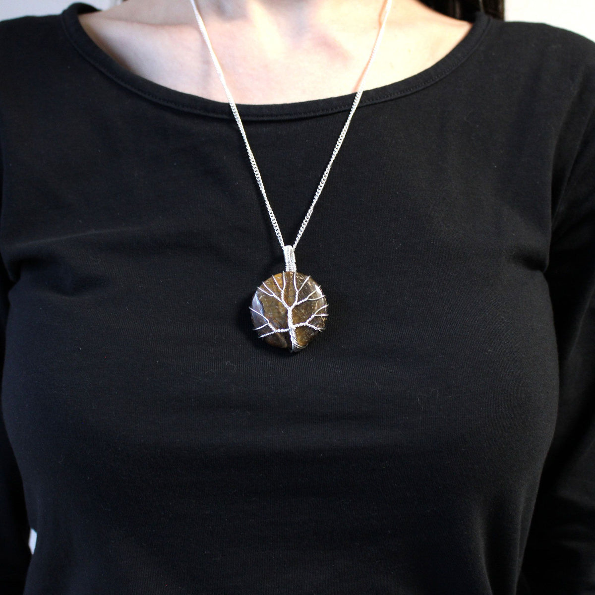 Collier Arbre de Vie en pierres - Œil de Tigre – photo 3