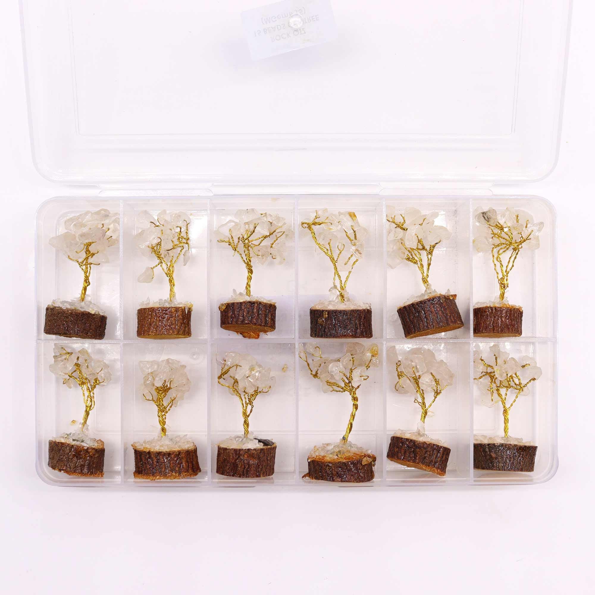 Mini Gemstone Trees On Wood Base - Rock Quartz (15 stones)