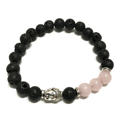 Bracelet en pierre de lave - Bouddha - Quartz Rose