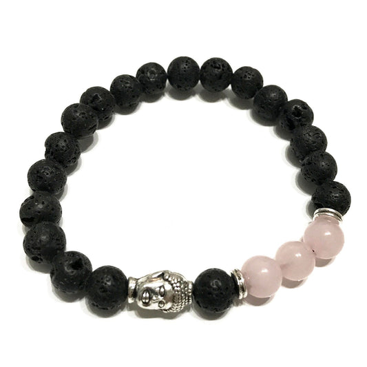 Bracelet en pierre de lave - Bouddha - Quartz Rose