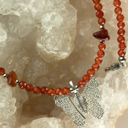 Collier Cornaline — Pendentif Papillon en Feuille Naturelle Argentée - photo 4