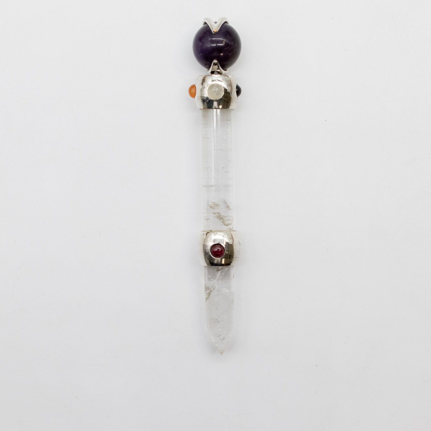 Baguette Améthyste à sphère mobile et Quartz rose - 12 cm