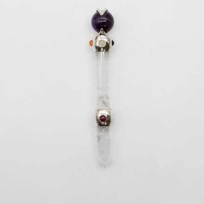 Baguette Améthyste à sphère mobile et Quartz rose - 12 cm