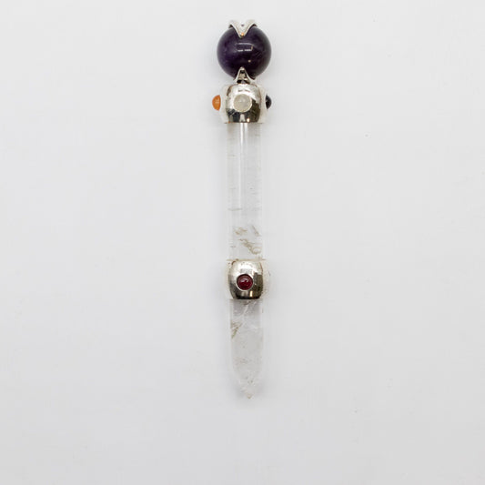 Baguette Améthyste à sphère mobile et Quartz rose - 12 cm