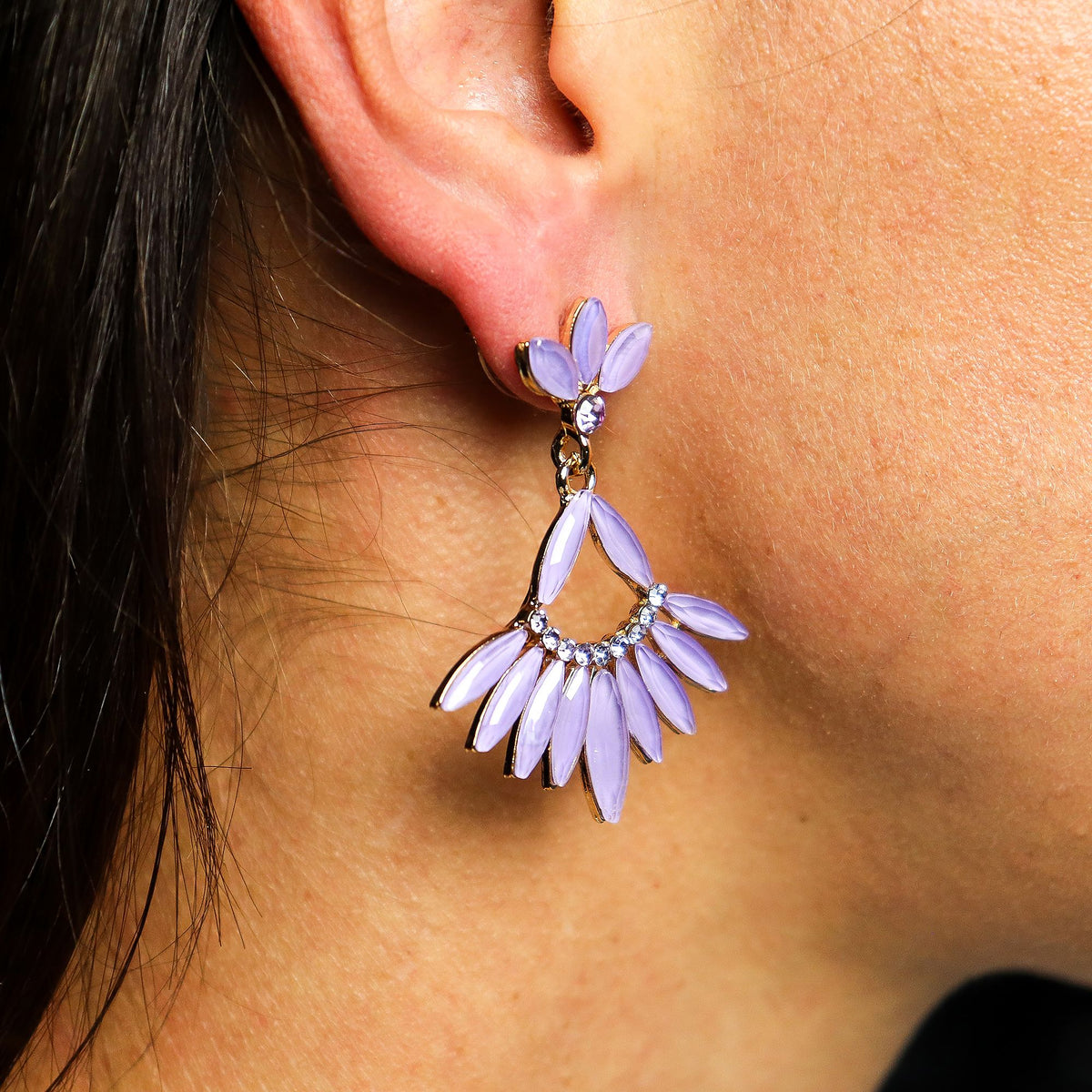 Boucles d'Oreilles Longues Verre Lavande - Élégance Vintage – photo 2