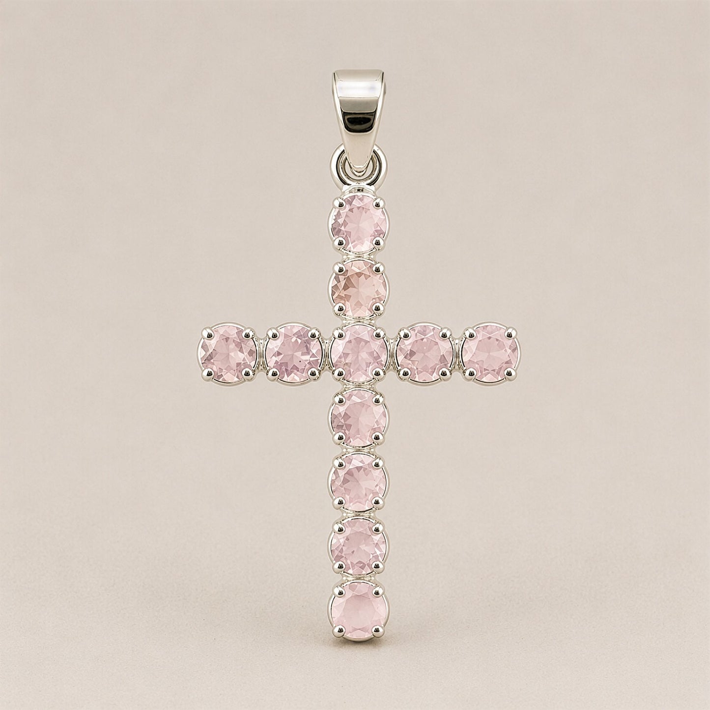 Pendentif Croix Argentée - Pierres Roses