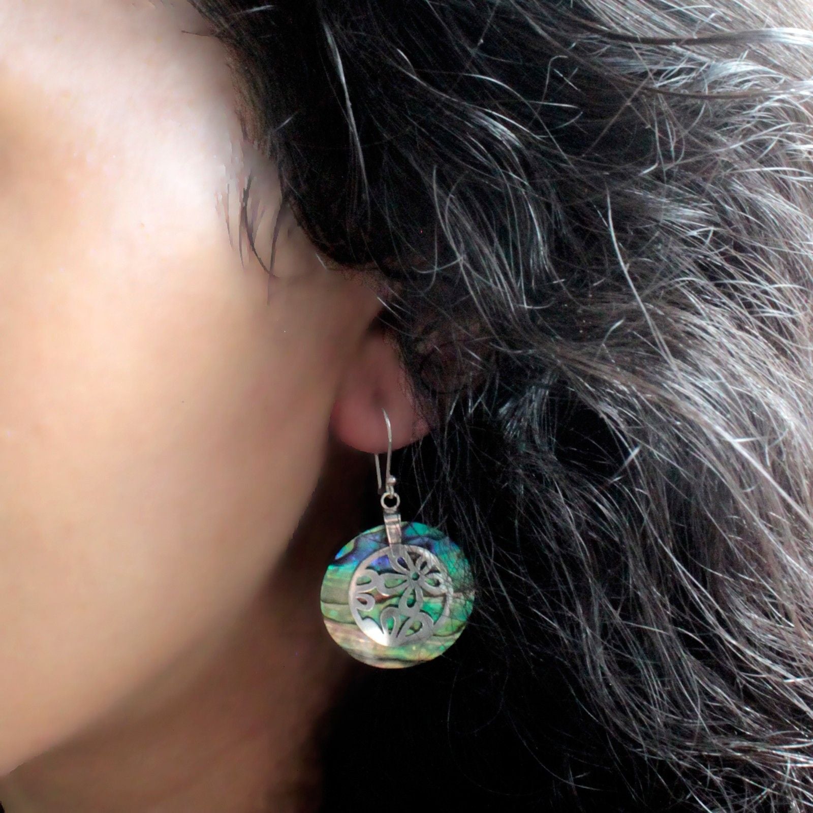Boucles d'Oreilles Abalone & Argent 925 - Fleurs Bali – photo 4