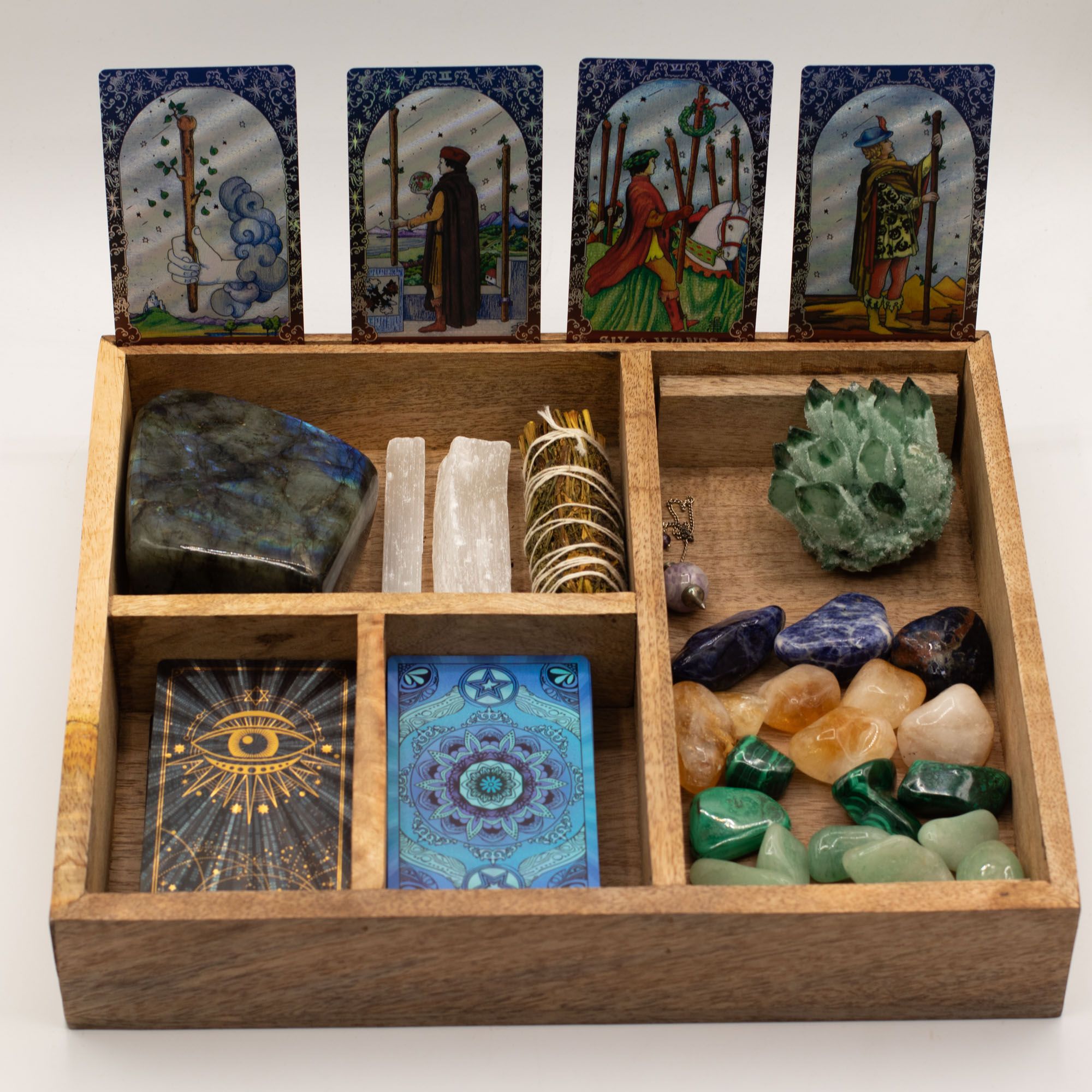 Coffret Tarot Bois de Manguier 4 Compartiments & Porte-Cartes – photo 5