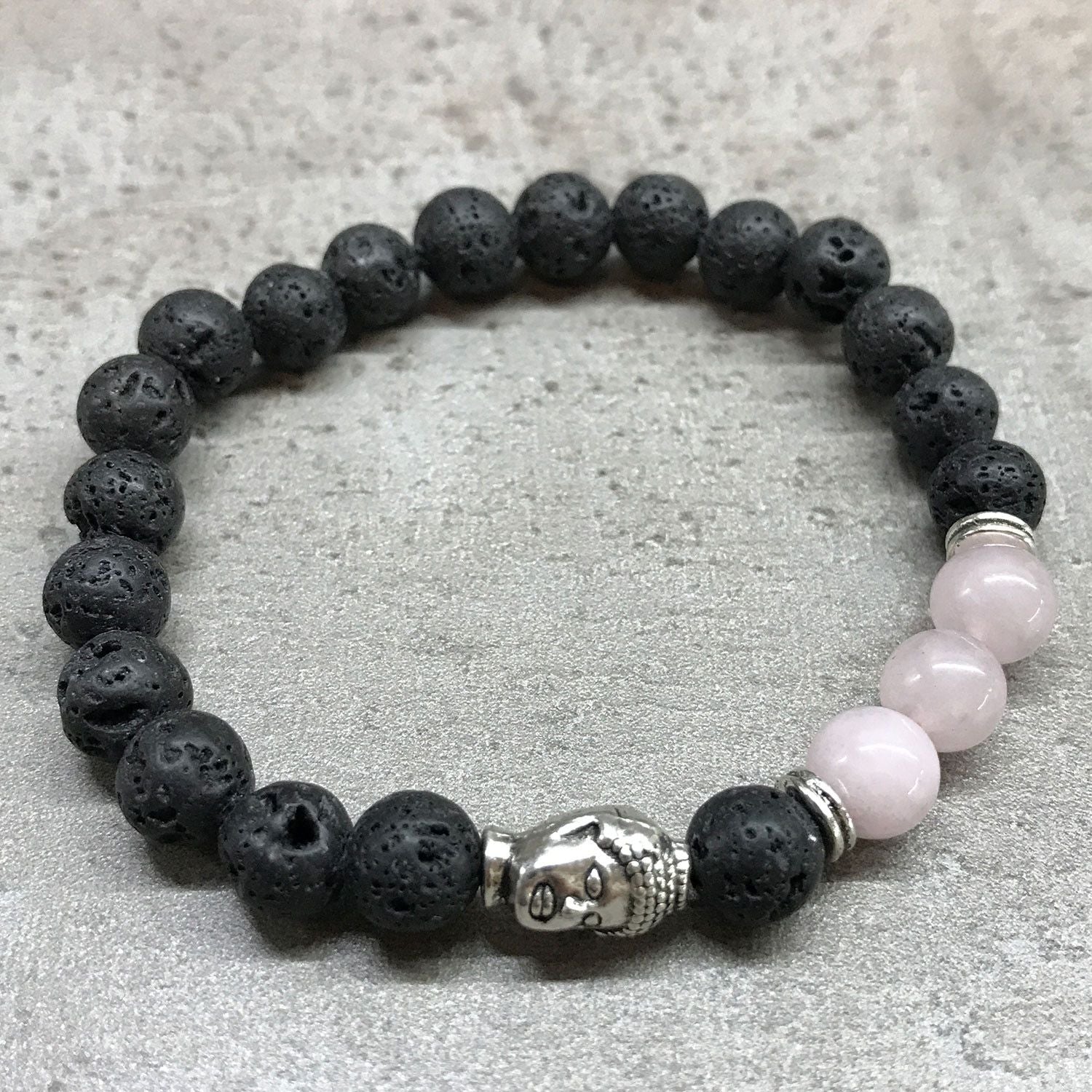 Bracelet en pierre de lave - Bouddha - Quartz Rose - photo 2