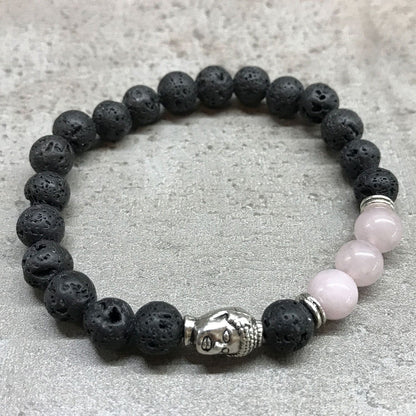 Bracelet en pierre de lave - Bouddha - Quartz Rose - photo 2
