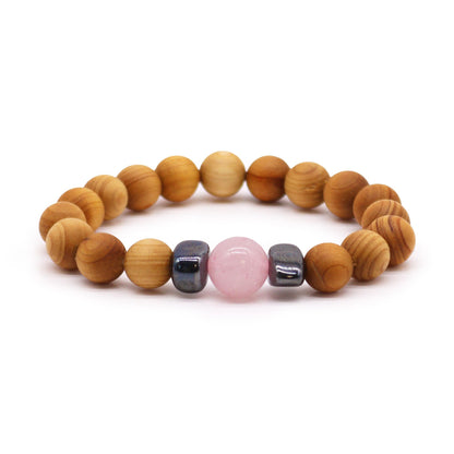 Jonc Chakra cœur en bois de cèdre - Quartz Rose