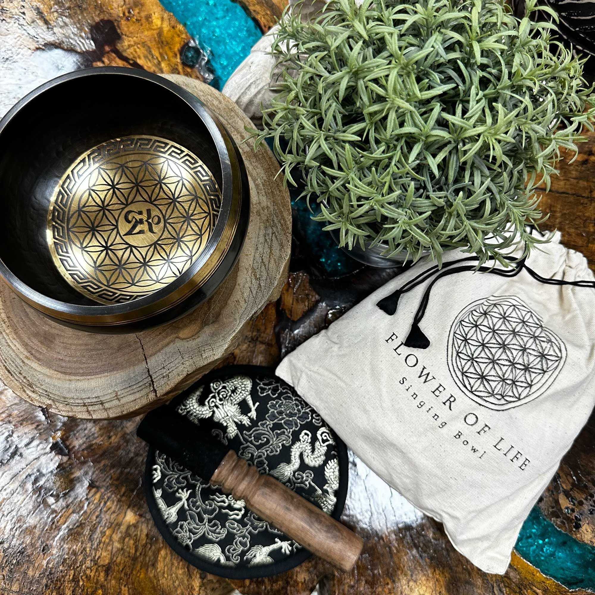 Bol Chantant Fleur de Vie 14cm — Coffret Gravé Main