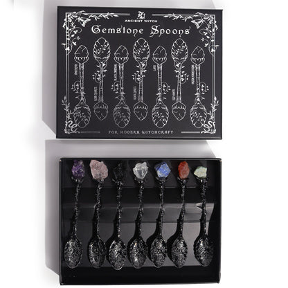 Set 7 Cuillères Rituelles - Cristal & Argent Vieilli (Witch Spoons)