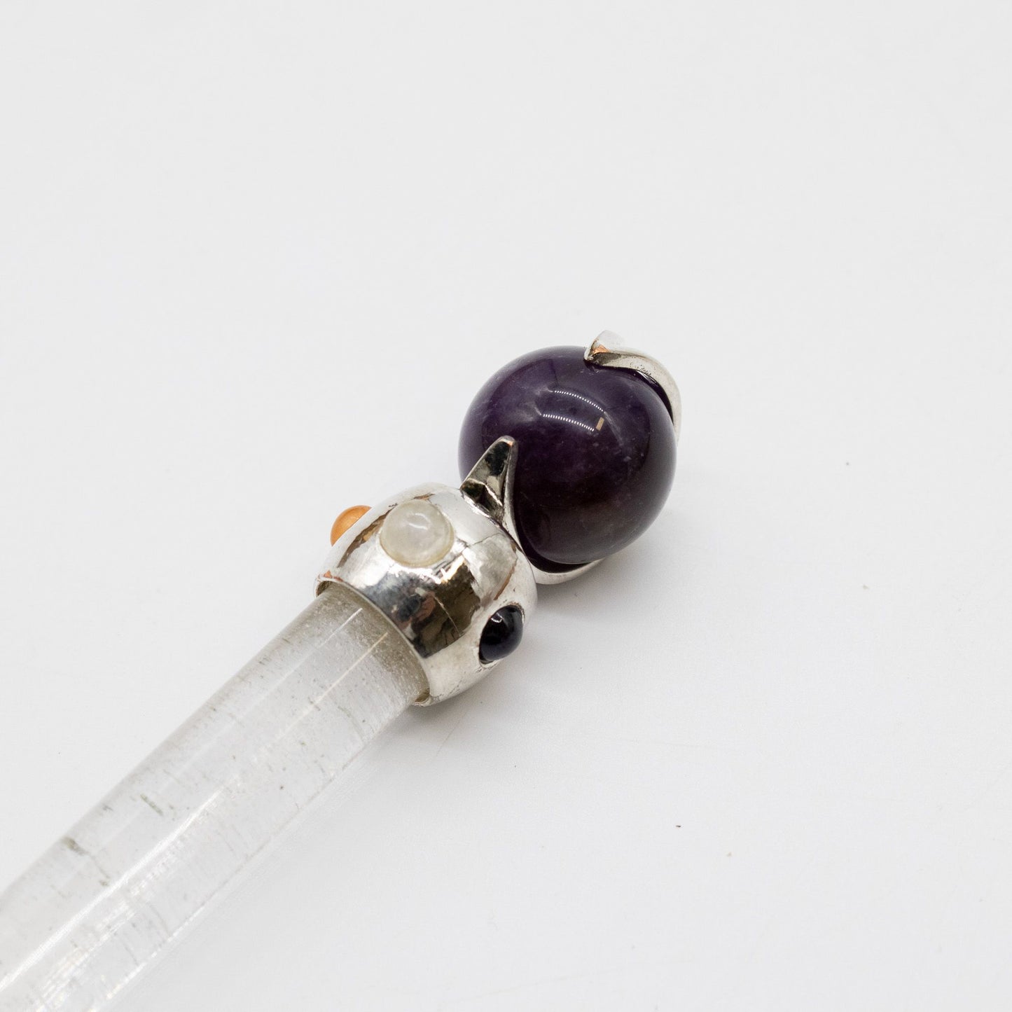Baguette Améthyste à sphère mobile et Quartz rose - 12 cm