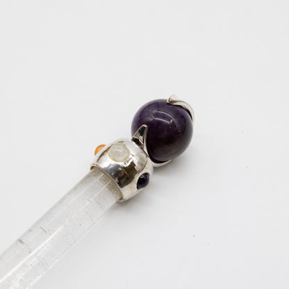 Baguette Améthyste à sphère mobile et Quartz rose - 12 cm