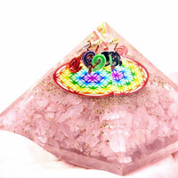 Orgonite Pyramid -  Rose Quartz Rainbow Flower of Life - 70 mm