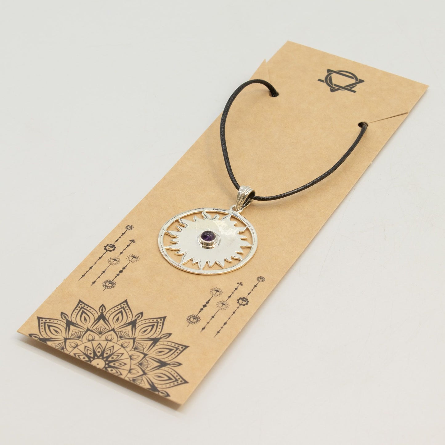 Pendentif Soleil Sacré - Argenté & Pierre Violette