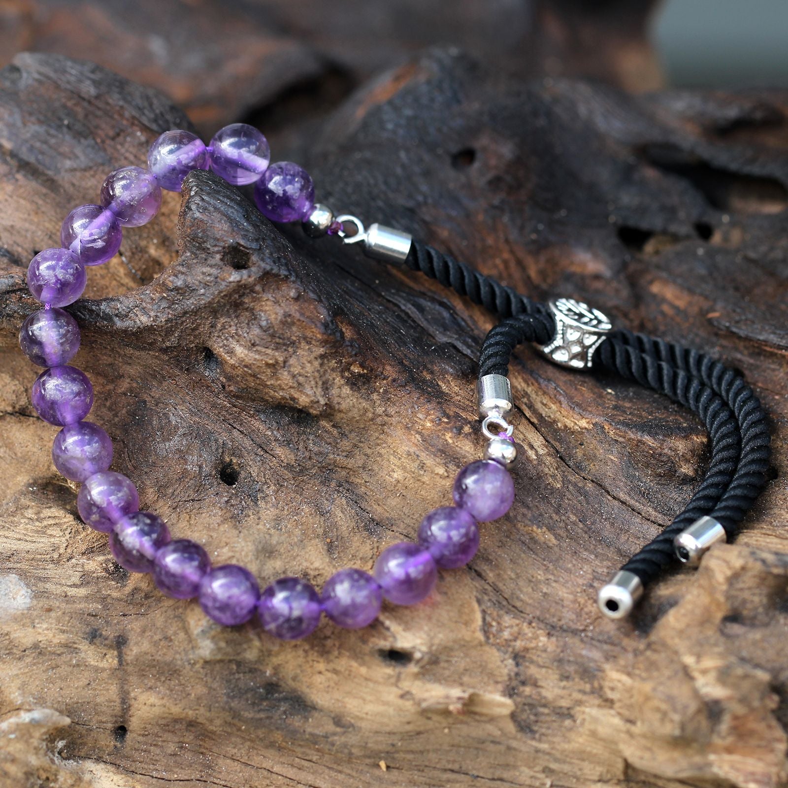 Bracelet Améthyste Cordon Noir & Fermoir Argent 925 – photo 2