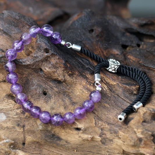 Bracelet Améthyste Cordon Noir & Fermoir Argent 925 – photo 2