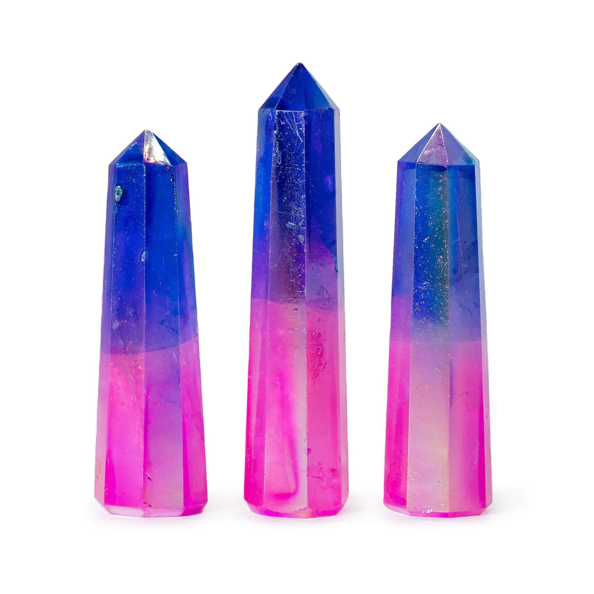 Obélisque Quartz Aurora Rose & Bleu 9 cm — Tatum Cristal