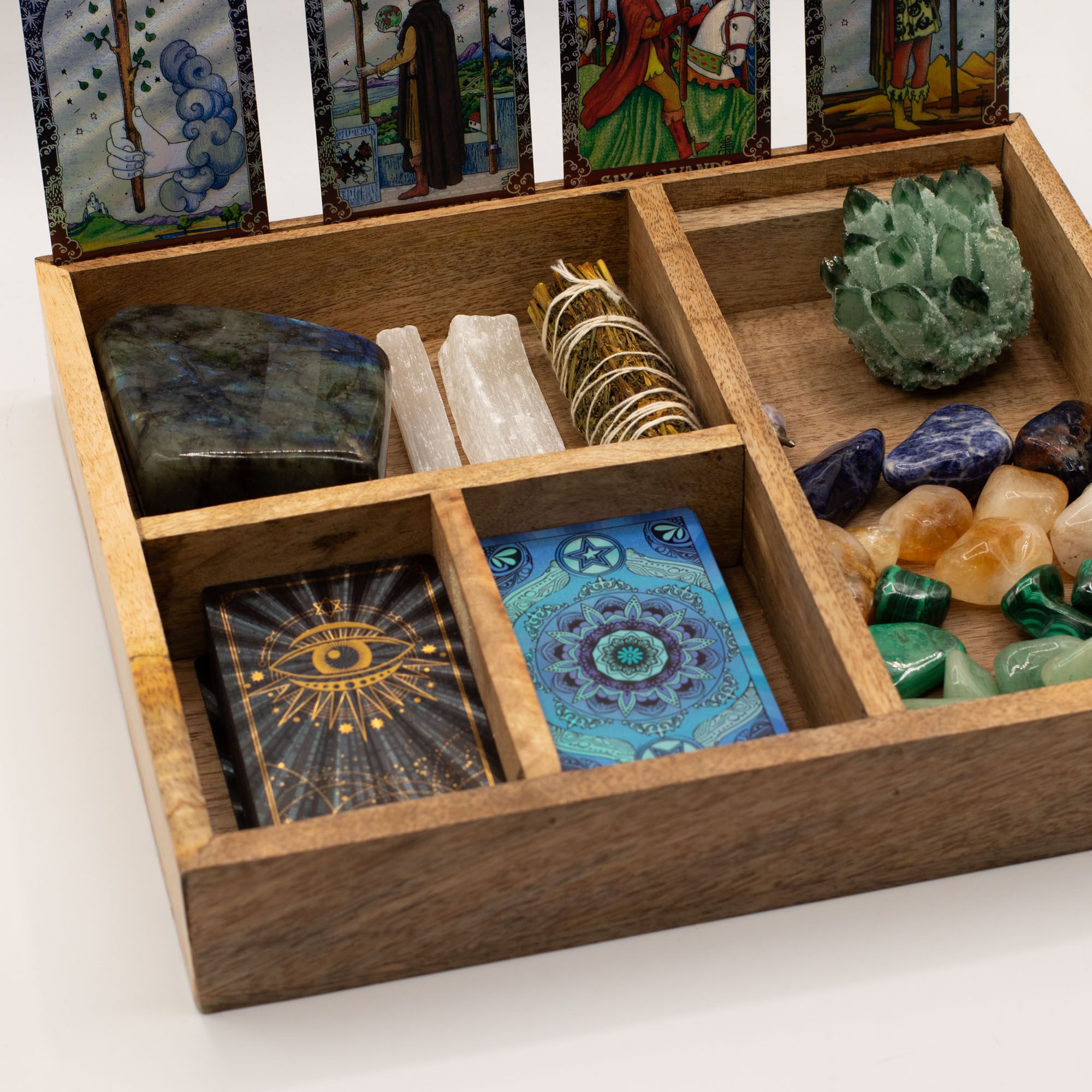 Coffret Tarot Bois de Manguier 4 Compartiments & Porte-Cartes – photo 6